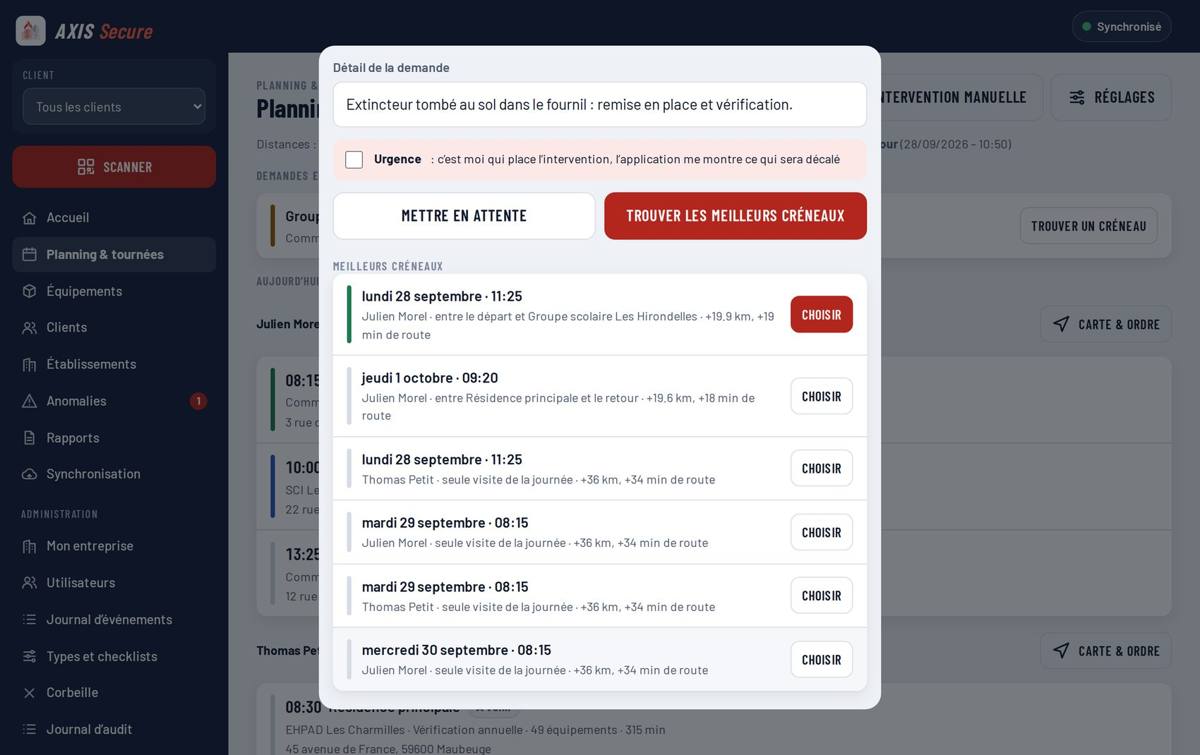 Les meilleurs créneaux proposés pour une demande client