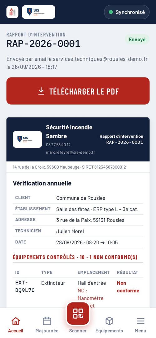 Rapport d’intervention signé et envoyé
